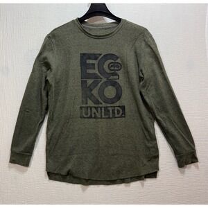 Ecko Unltd Thermal Shirt Men's XL Long Sleeve Crew Neck Olive Green Graphic‎ Y2K